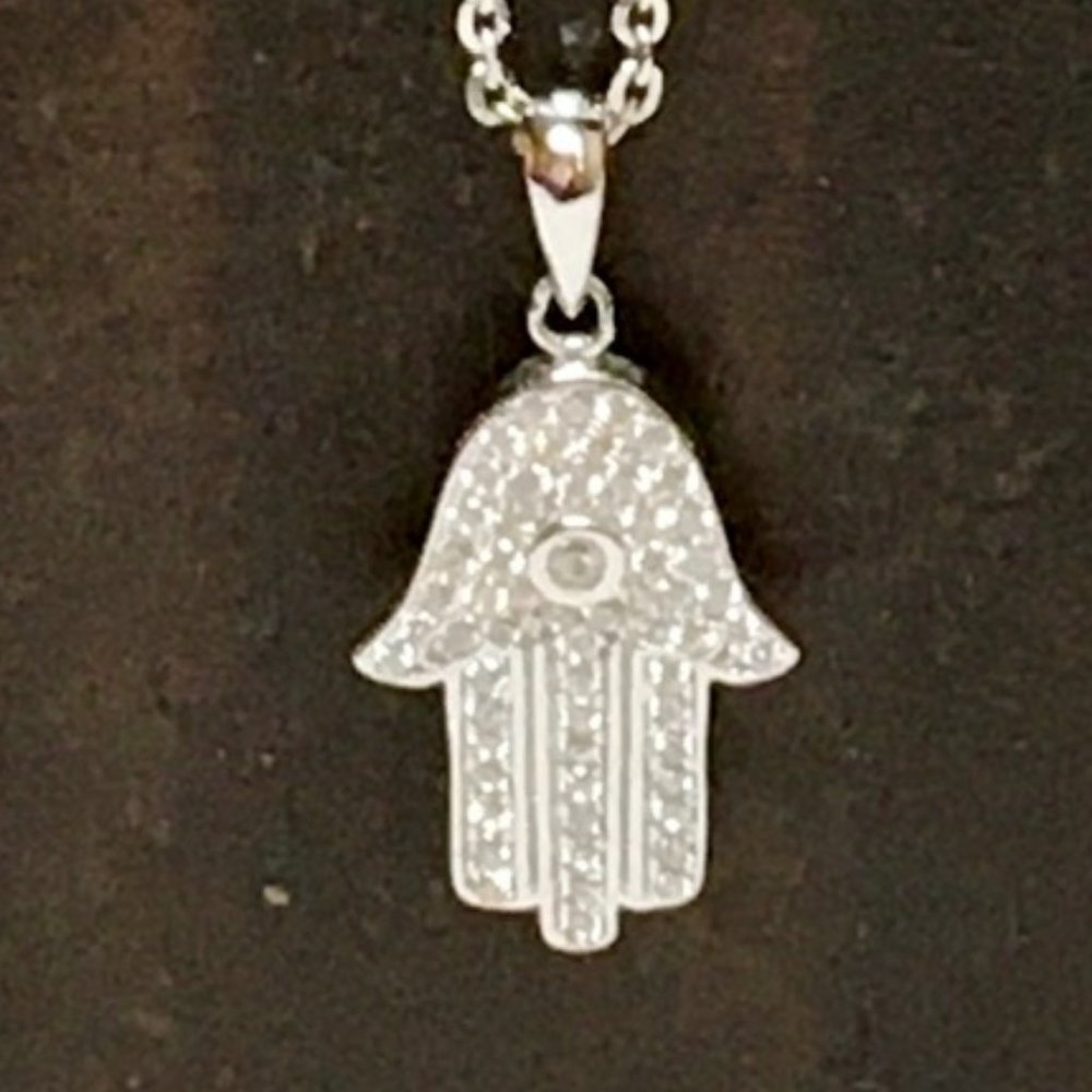 Hamsa Necklace CZ Sterling Silver